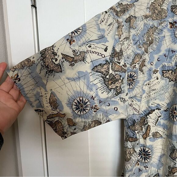 World Island Shirt Mens XL Blue Hawaiian Aloha Chart of Oceanus Design Cotton - Picture 5 of 13